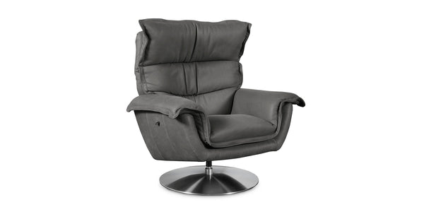 Dunn Leather Swivel Arm Chair- Graphite Leather - Chapin Furniture