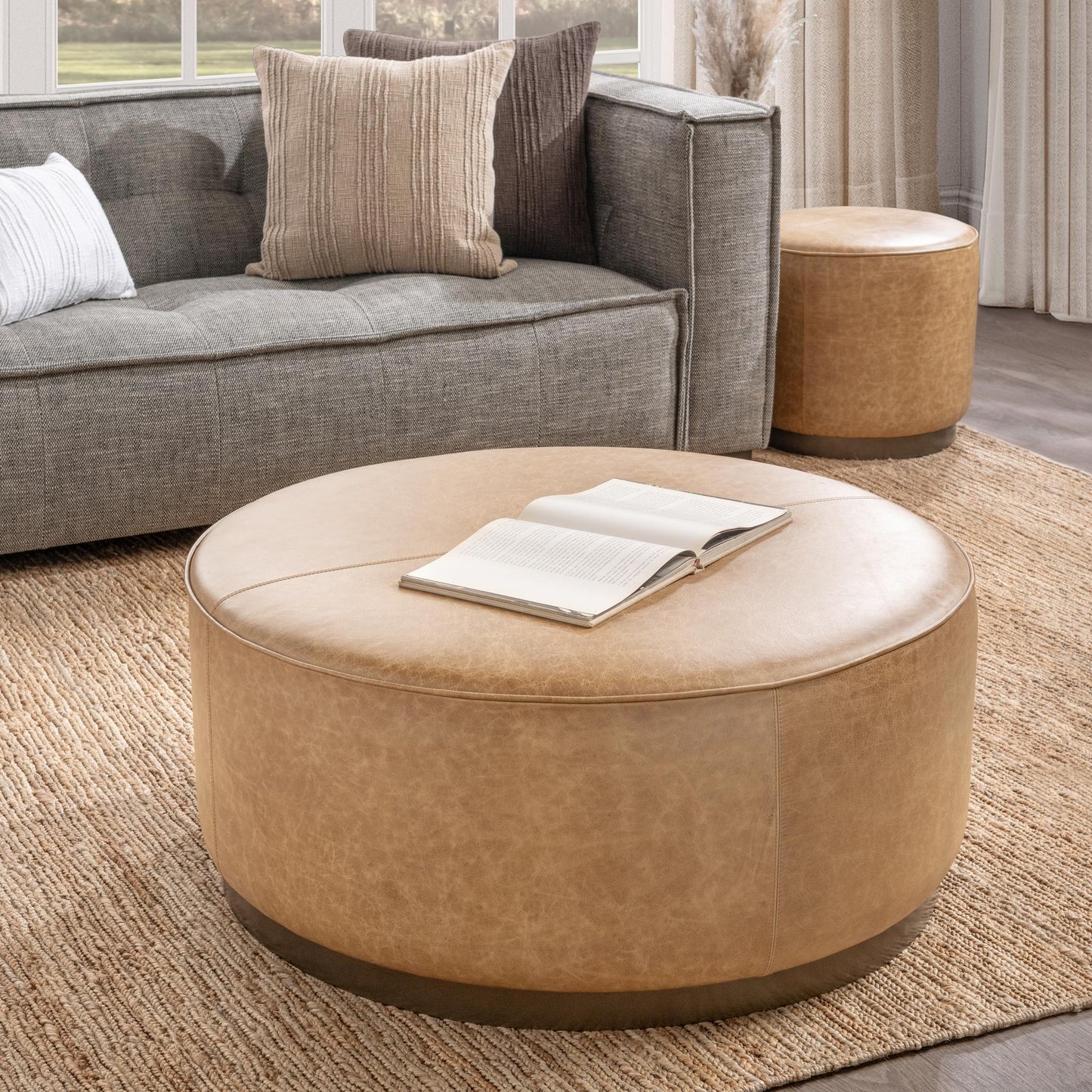 Clair Leather Round Ottoman