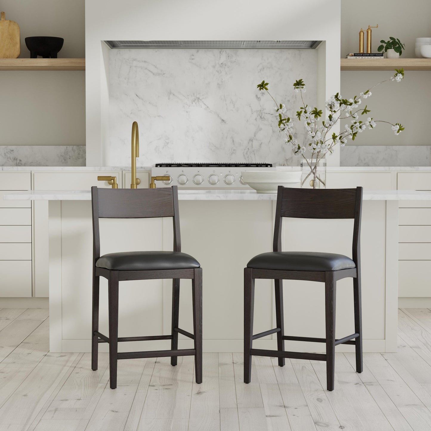 Rooney Leather/Wood Stool - Chapin Furniture