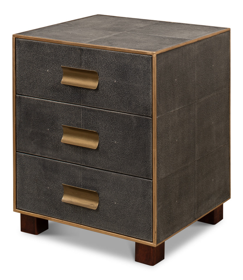Gideon Shagreen 3 Drawer Side Table- Grey - Chapin Furniture
