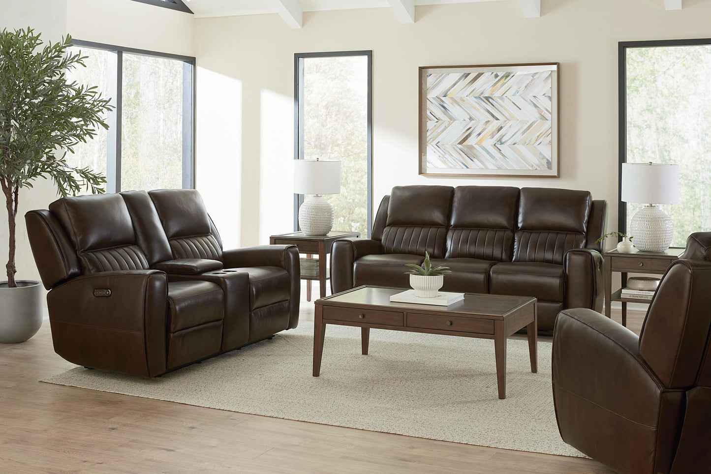 Bassett Club Level Aberdeen Power Motion Sofa in Walnut Leather - Chapin Furniture