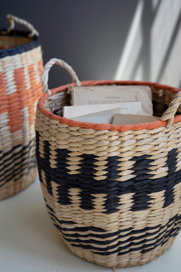Set of 2 Woven Orange and Black Seagrass Baskets - Chapin Furniture