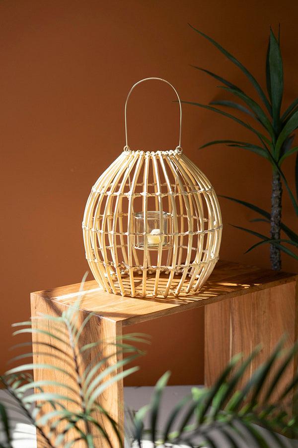 Round Bamboo Lantern with Glass Insert- Set of 2 - Chapin Furniture