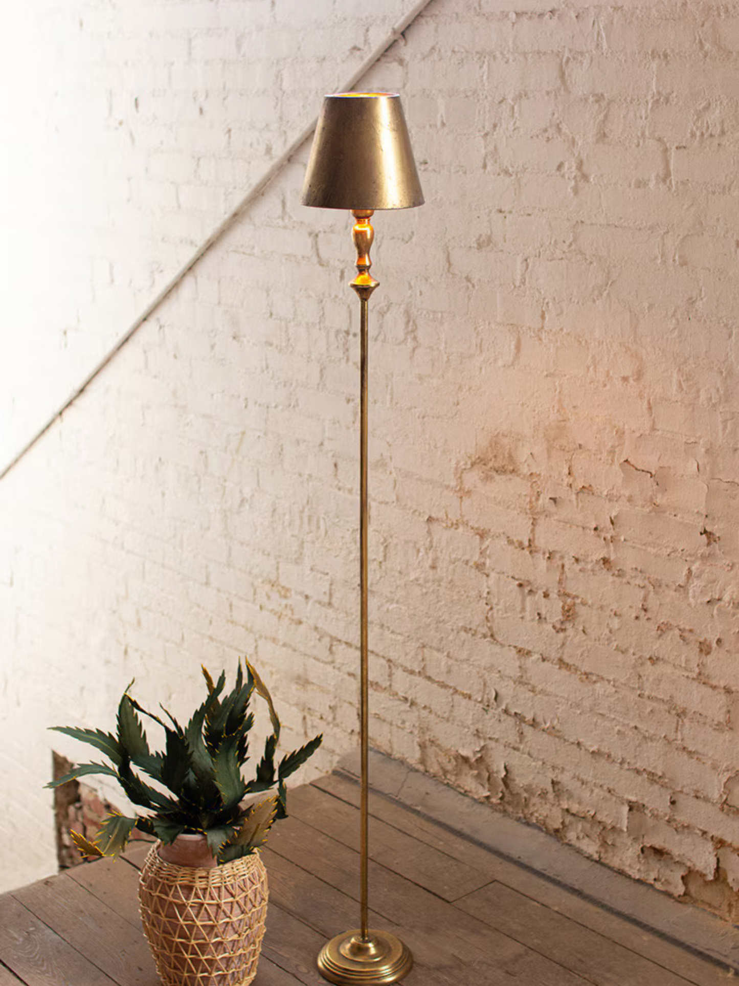 Antique Gold Floor Lamp with Metal Shade - Chapin Furniture