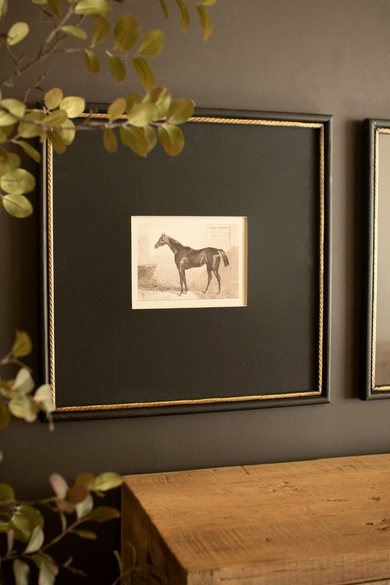 Set of 2 Framed Black and White Horse Prints Under Glass - Chapin Furniture