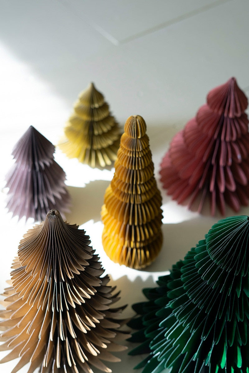Set of 6 Jewel Tone Paper Accordian Christmas Trees - Chapin Furniture