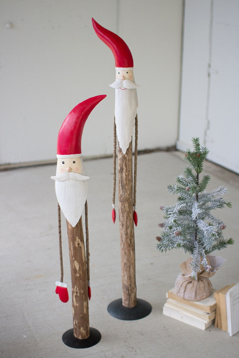 Set of 2 Tall Wood and Painted Metal Santas - Chapin Furniture