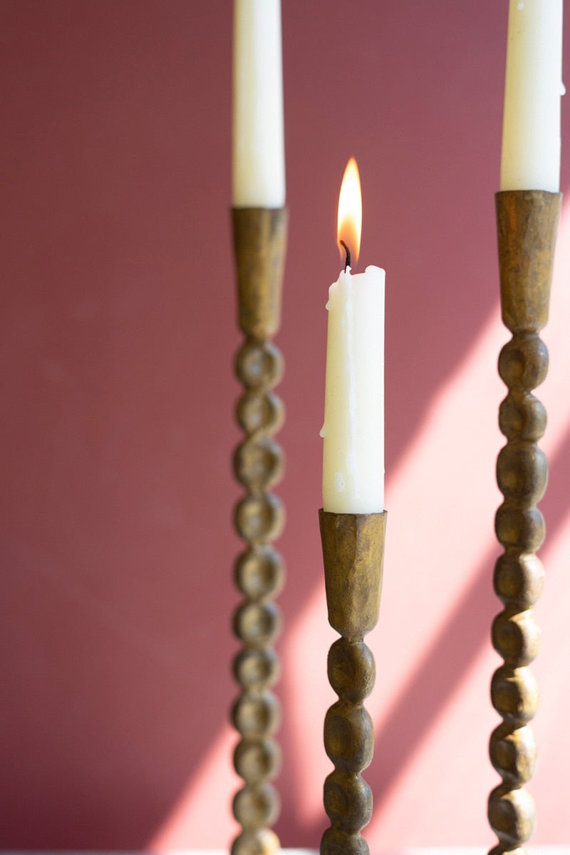 Set of 3 Antique Brass Taper Candle Holders - Chapin Furniture