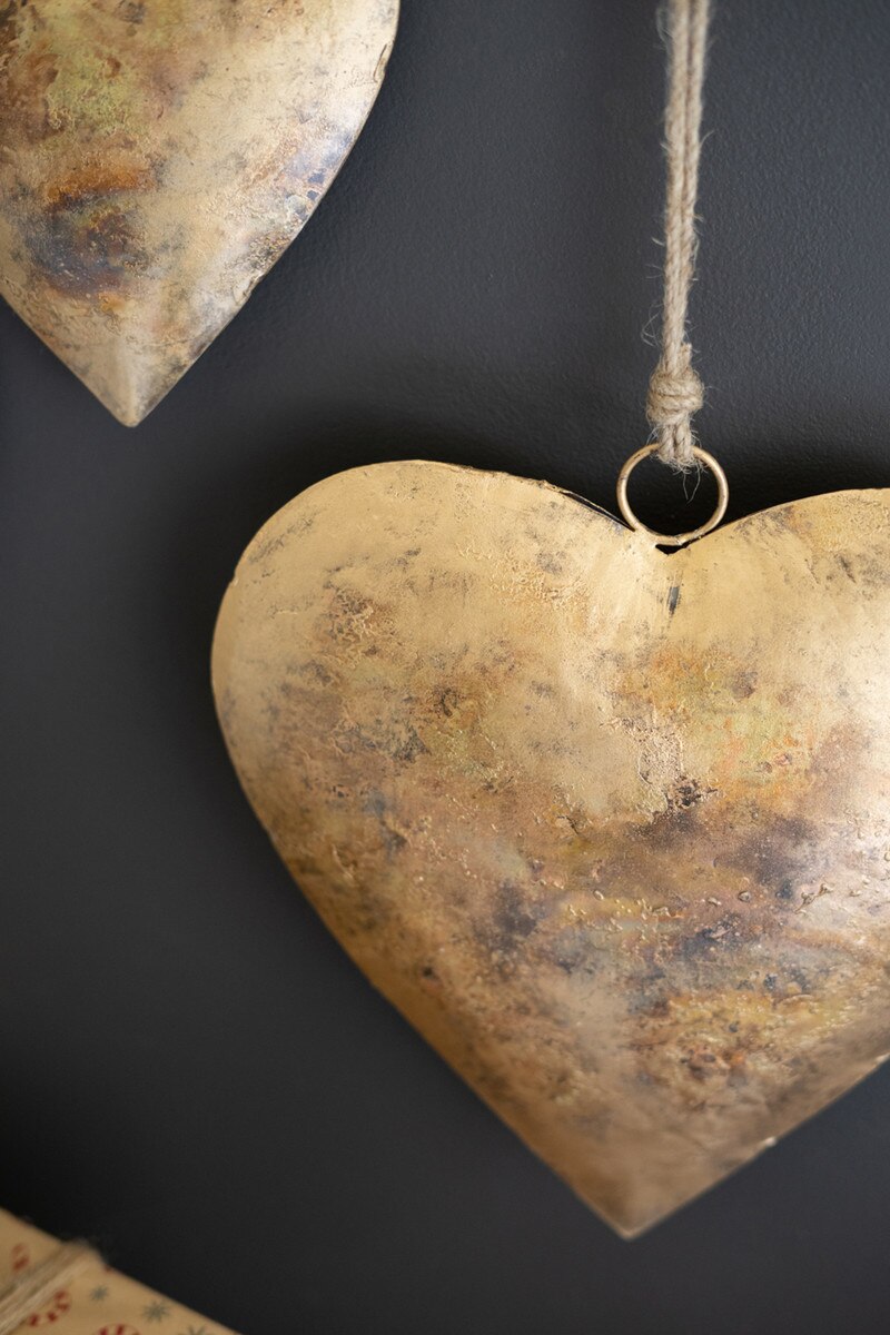 Set of 3 Antique Gold Christmas Heart Door Hangers - Chapin Furniture