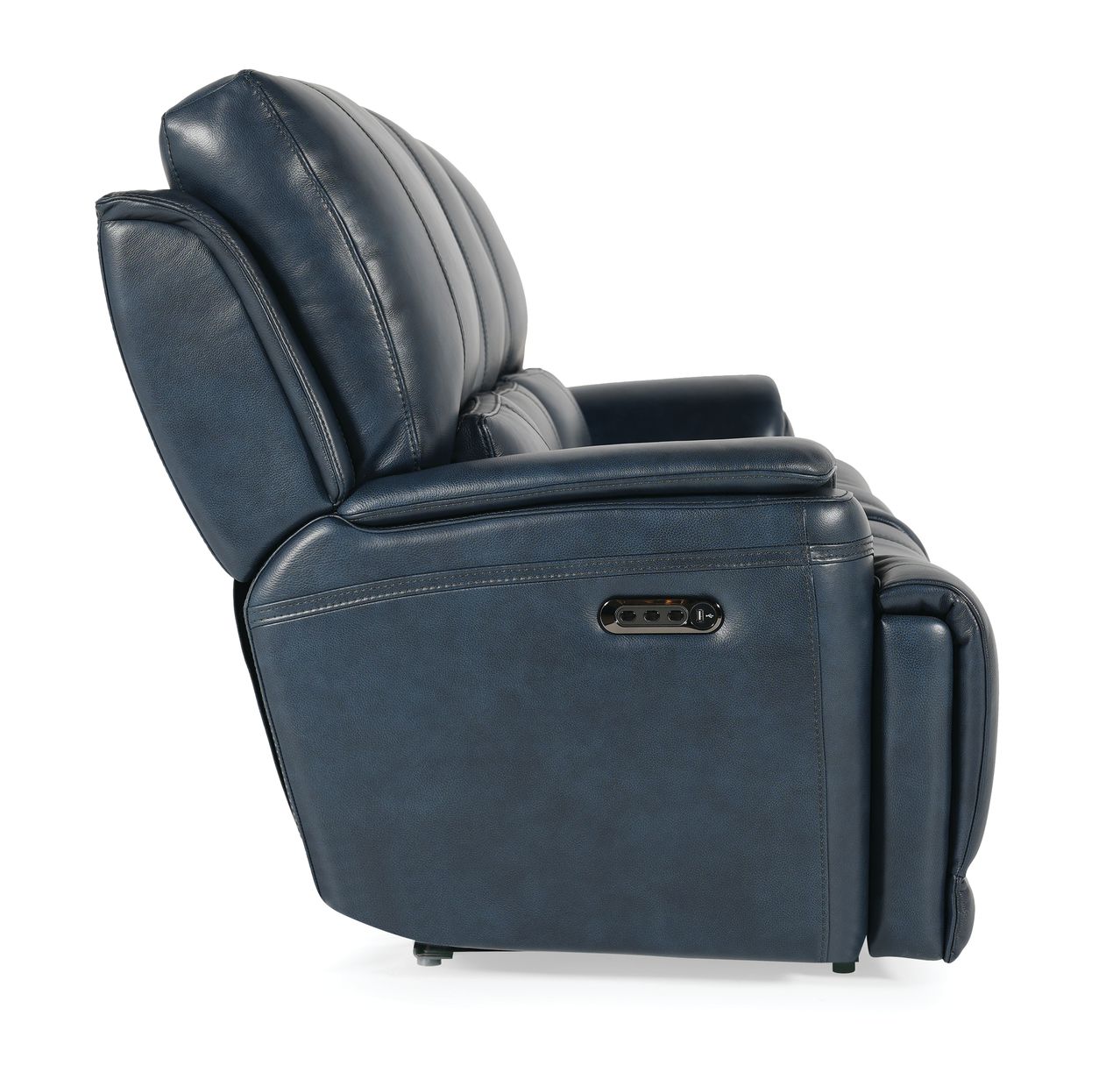 Bassett Club Level Burlington Power Motion Sofa in Navy Leather - Chapin Furniture