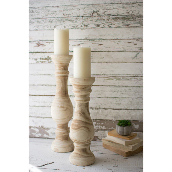 Set of Two Hand Carved Wooden Candle Stands - Chapin Furniture
