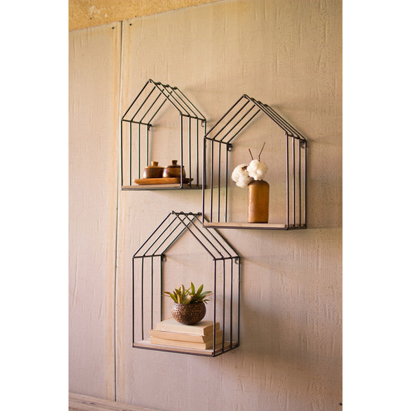 Set of 3 Wood and Metal House Shelves - Chapin Furniture