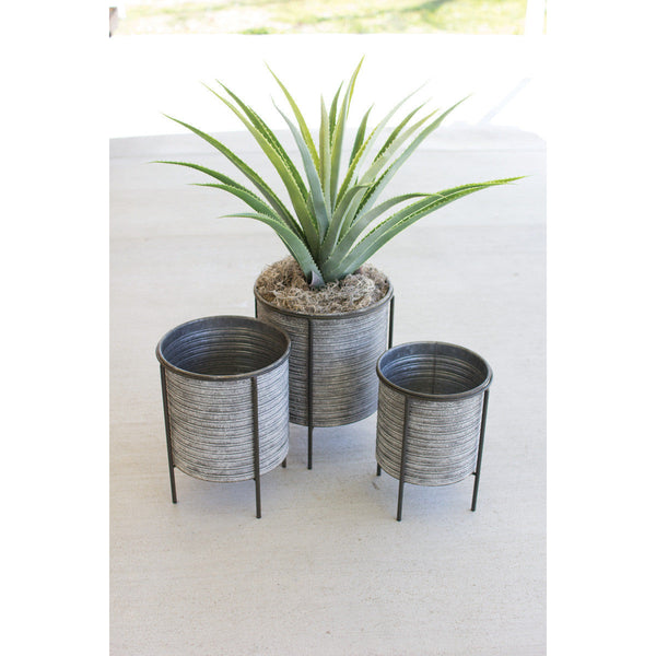 Set of 3 Galvanized Metal Planters with Iron Bases - Chapin Furniture