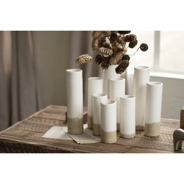 Set of 9 White Ceramic Cylinder Bud Vases - Chapin Furniture