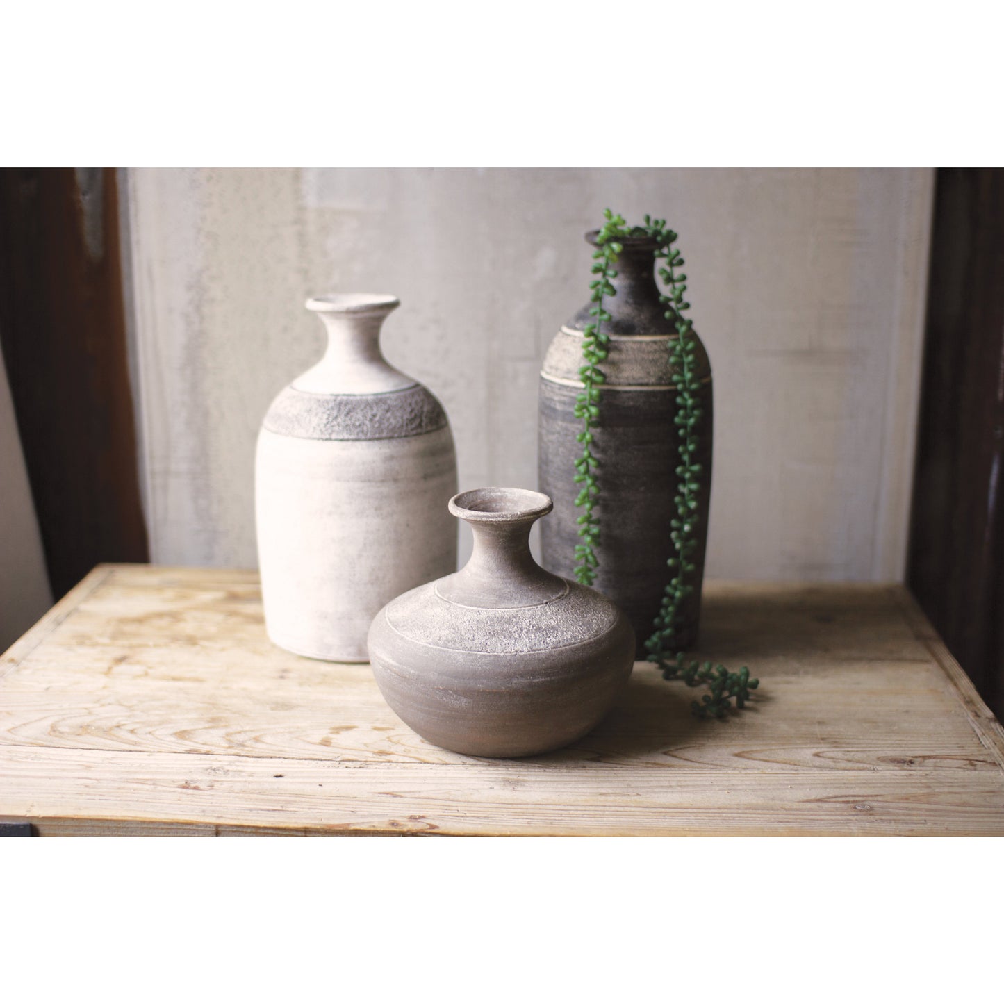 Set of 3 Black Grey and White Clay Vessels - Chapin Furniture