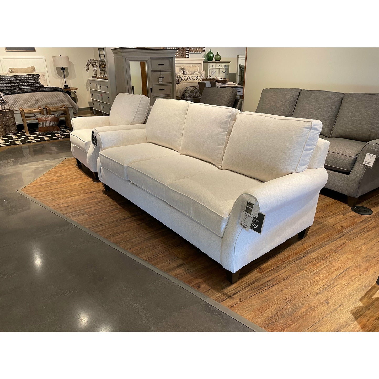 Bassett Davenport Sofa in Bone - Chapin Furniture