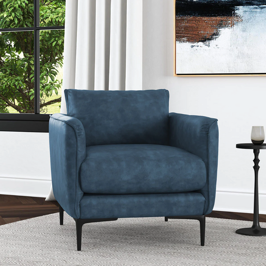  A blue leather club chair