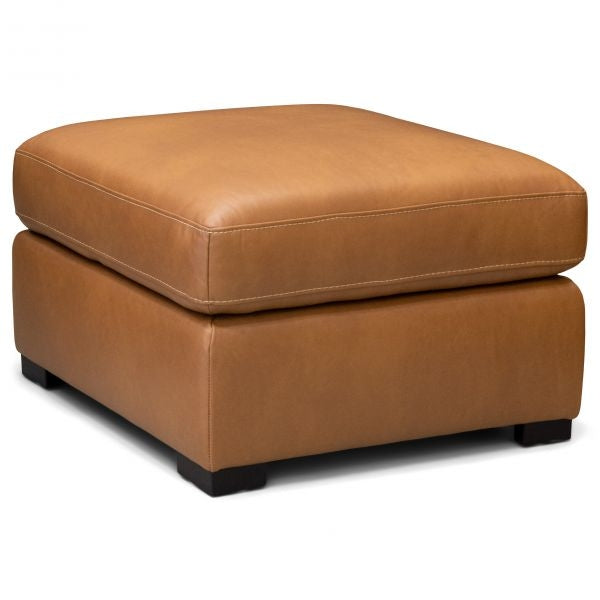 Bassett Club Level Wilson Ottoman in Pecan Leather - Chapin Furniture