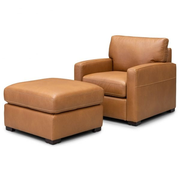 Bassett Club Level Wilson Ottoman in Pecan Leather - Chapin Furniture