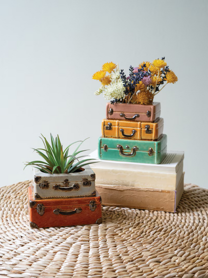 Set of 2 Ceramic Suitcases Planters - Chapin Furniture