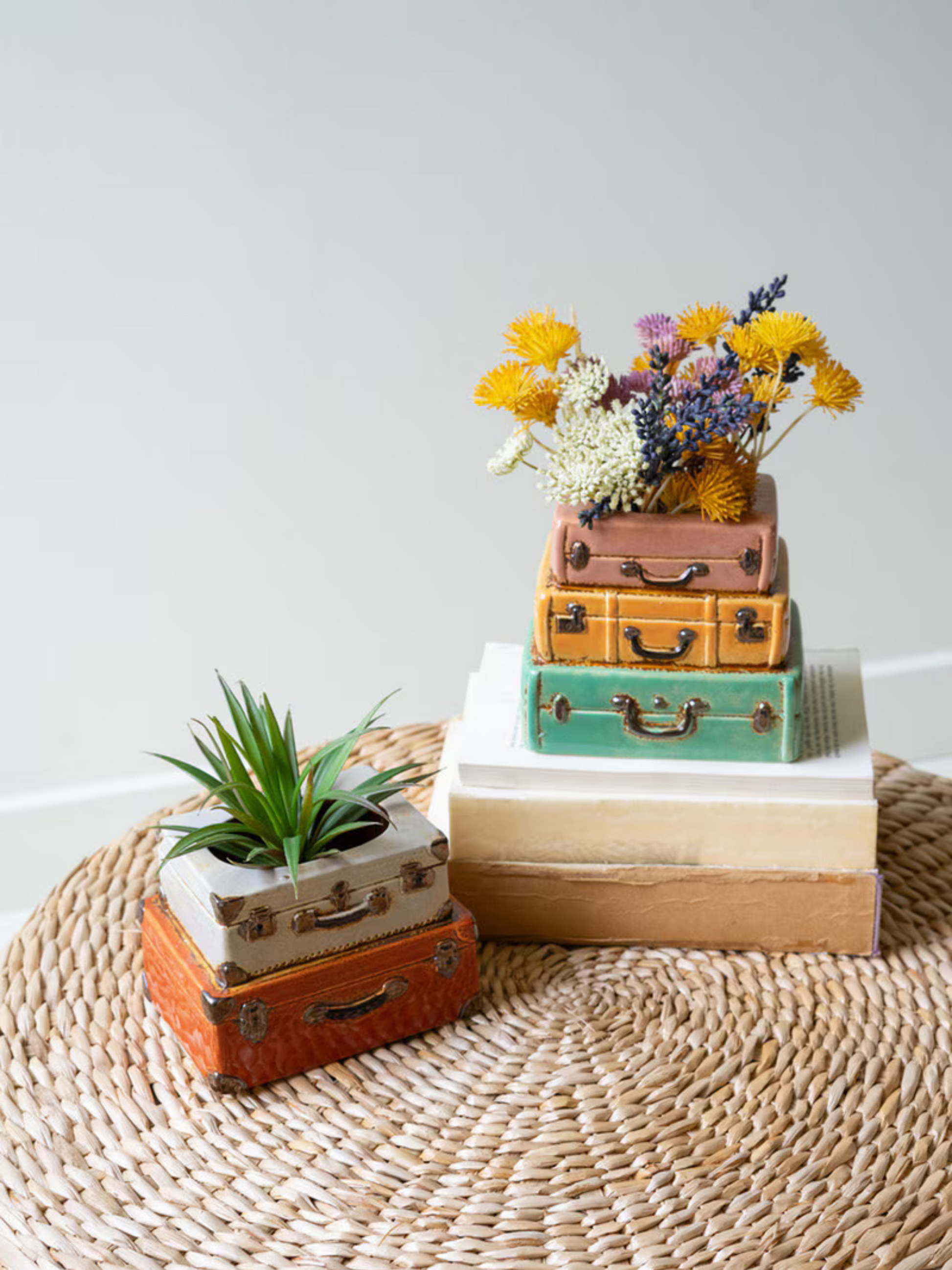 Set of 2 Ceramic Suitcases Planters - Chapin Furniture