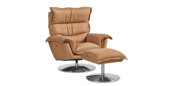 Dunn Leather Ottoman- Tan Leather - Chapin Furniture