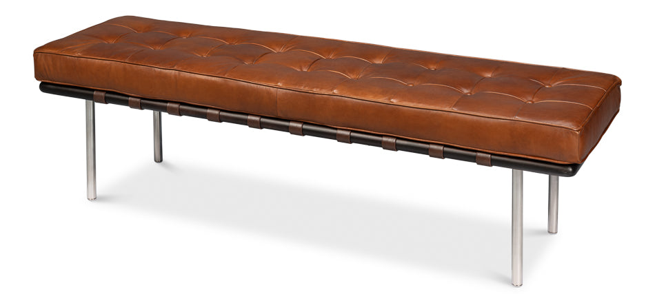 Prince Albert Bench- VIntage Havana Leather - Chapin Furniture
