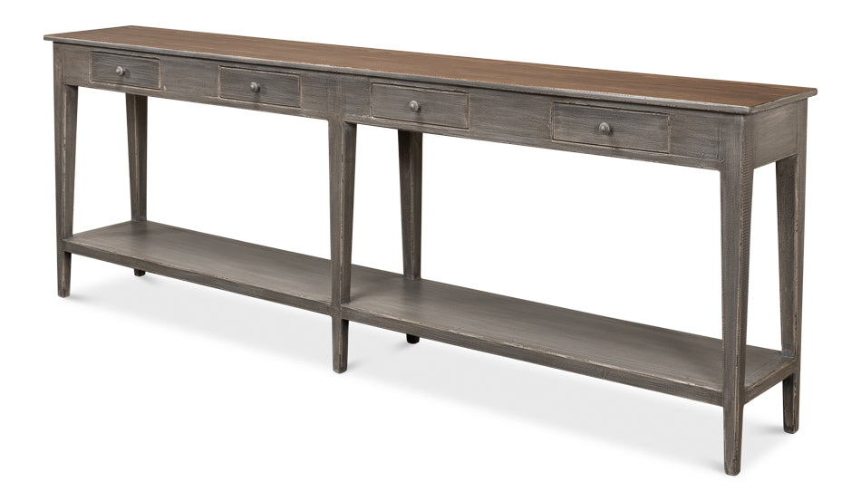 Provincial Hall Table- Grey With Natural Top - Chapin Furniture