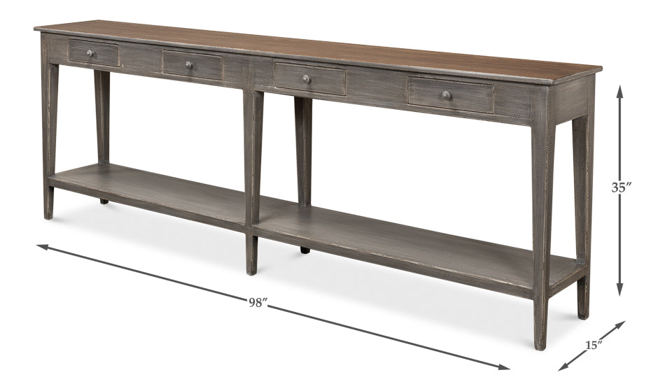 Provincial Hall Table- Grey With Natural Top - Chapin Furniture