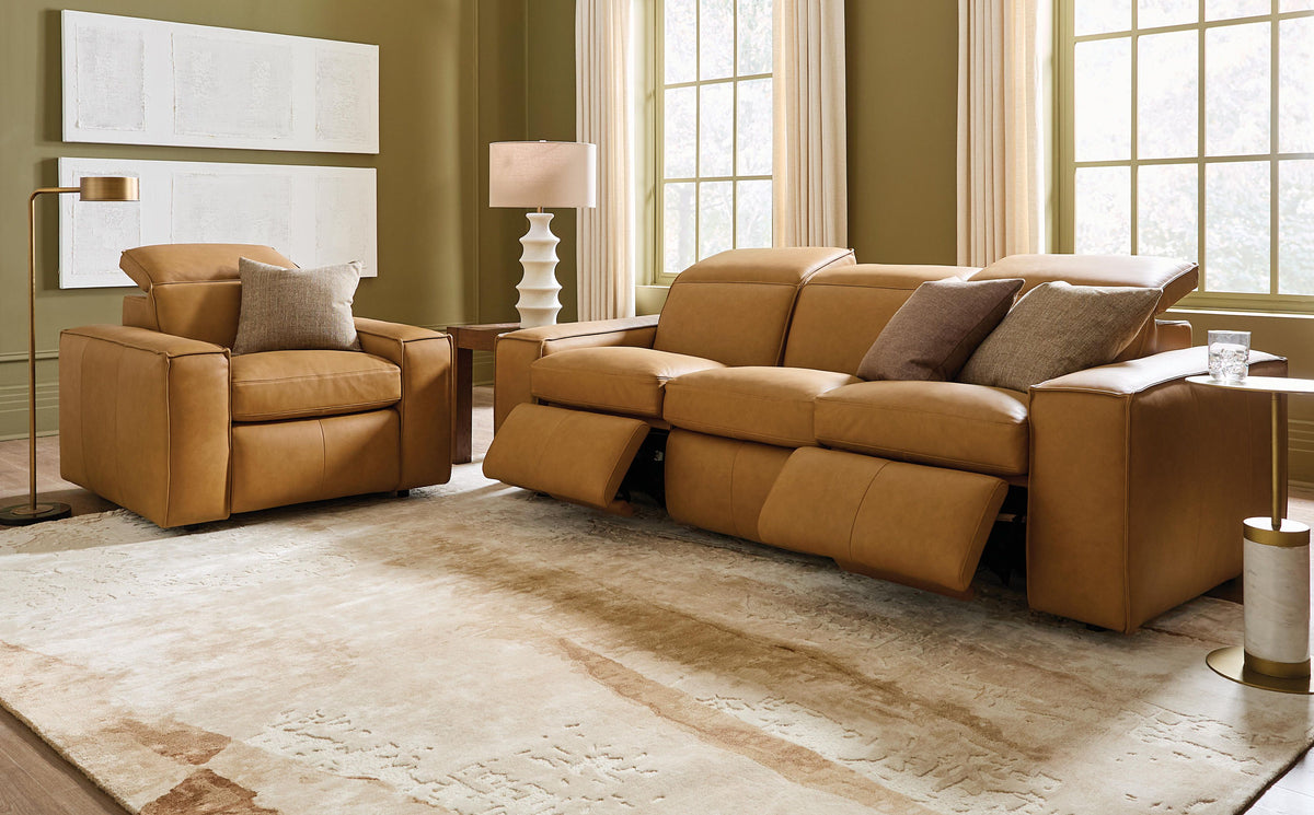 Bassett Club Level Wesley Power Leather Motion Sofa