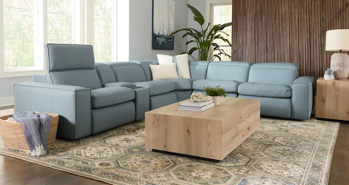 Bassett Club Level Wesley Power Leather Motion Sectional