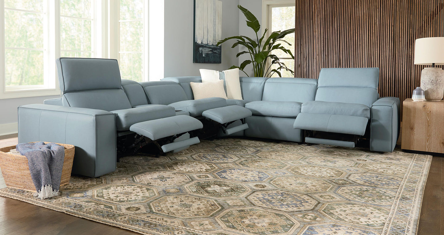 Bassett Club Level Wesley Power Leather Motion Sectional