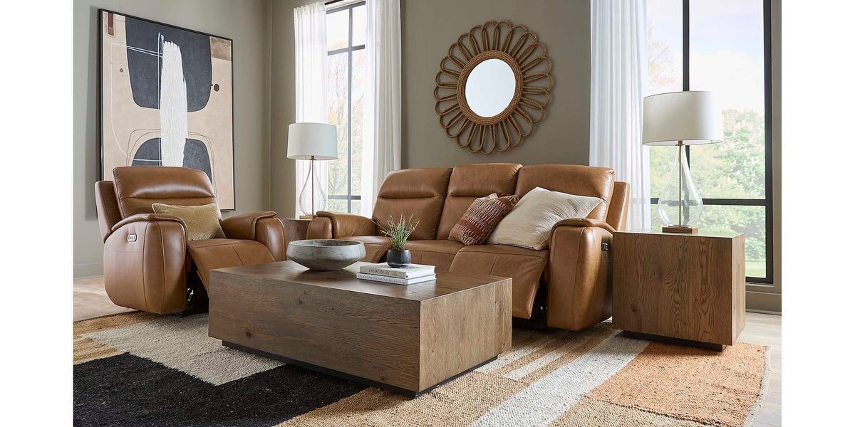 Bassett Club Level Marion Power Leather Motion Sofa