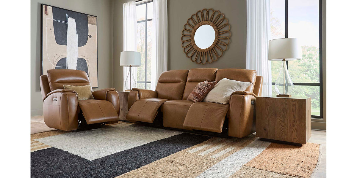 Bassett Club Level Marion Power Leather Motion Sofa