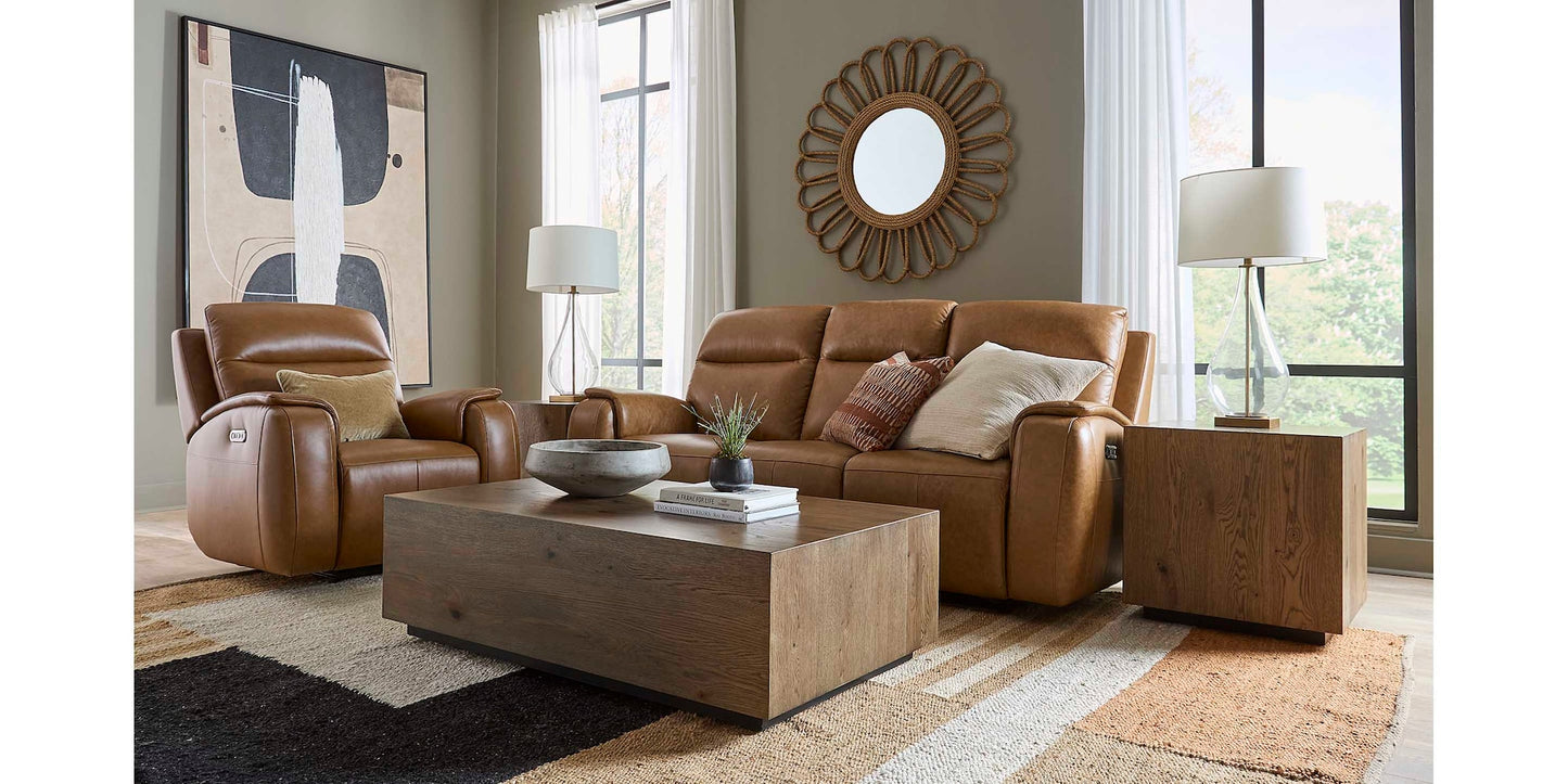 Bassett Club Level Marion Power Leather Motion Sofa