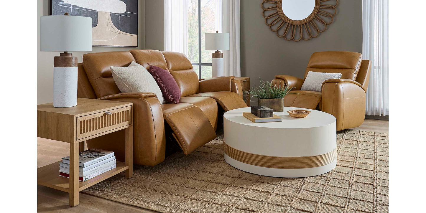 Bassett Club Level Marion Power Leather Motion Sofa