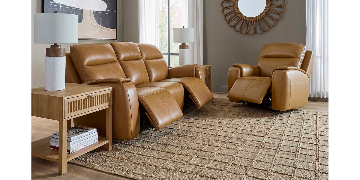 Bassett Club Level Marion Power Leather Motion Sofa