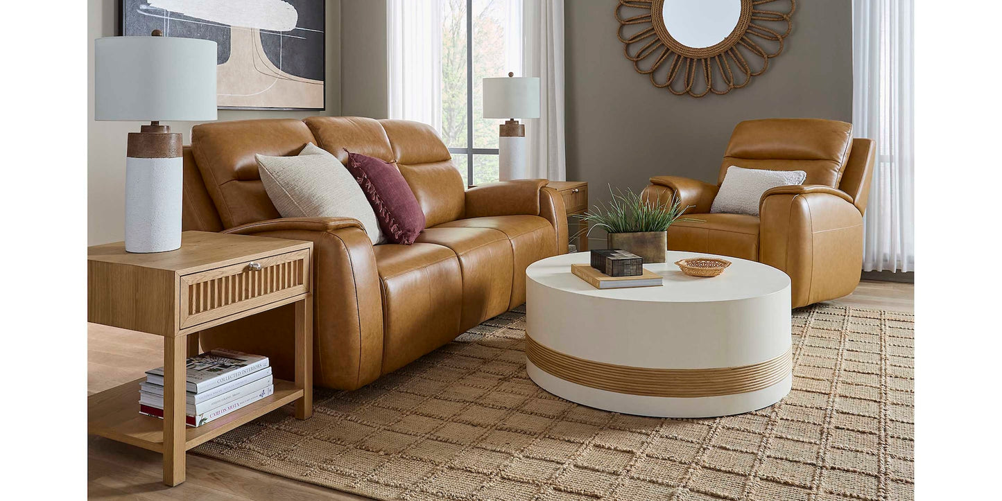 Bassett Club Level Marion Power Leather Motion Sofa