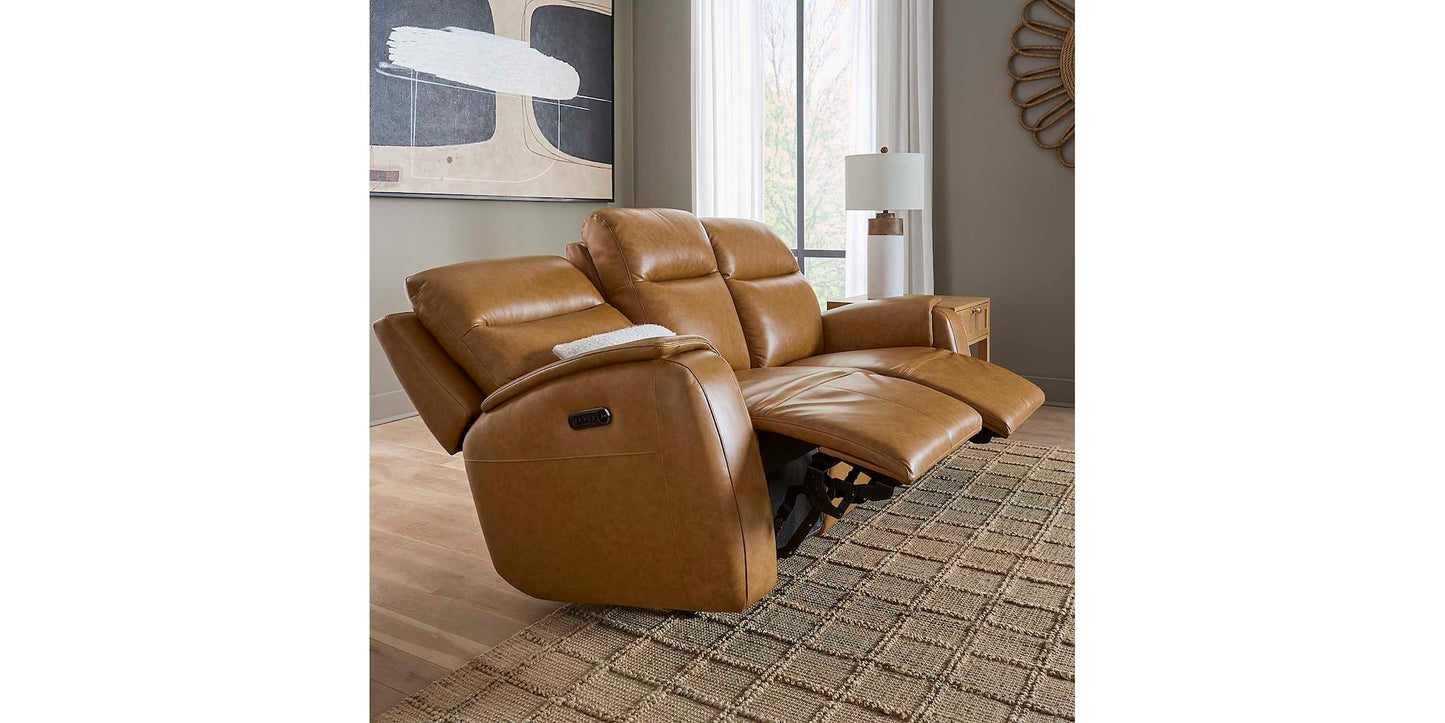 Bassett Club Level Marion Power Leather Motion Sofa