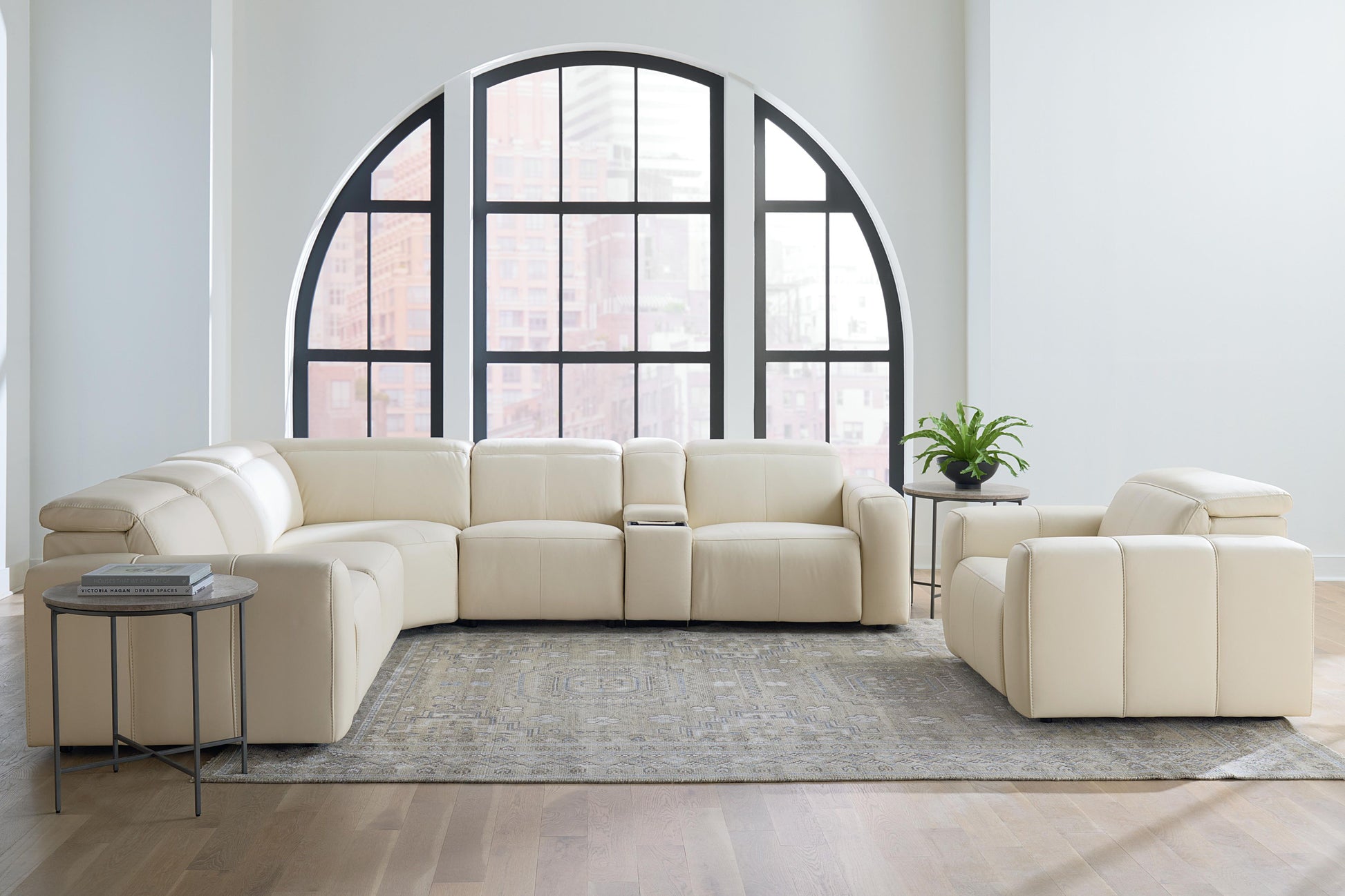 Bassett Club Level Airy Motion Sectional- Linen Leather - Chapin Furniture