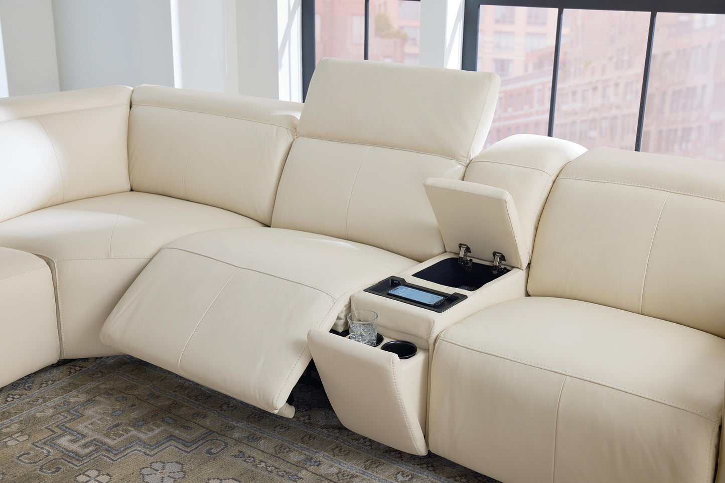 Bassett Club Level Airy Motion Sectional- Linen Leather - Chapin Furniture