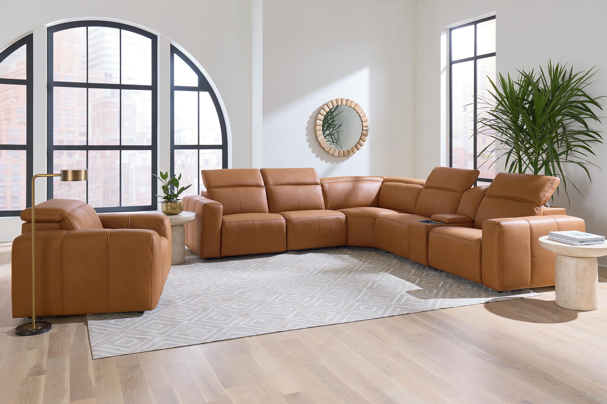 Bassett Club Level Airy Motion Sectional- Antelope Leather - Chapin Furniture