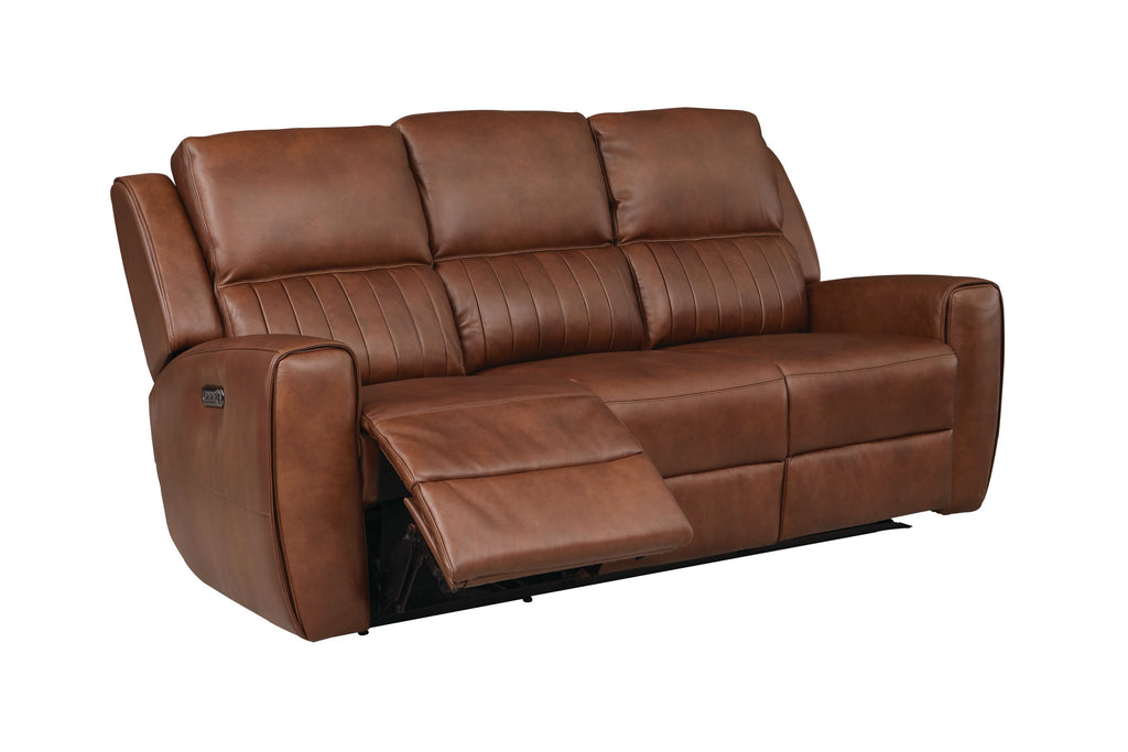 Bassett Club Level Aberdeen Power Motion Sofa in Chestnut Leather - Chapin Furniture