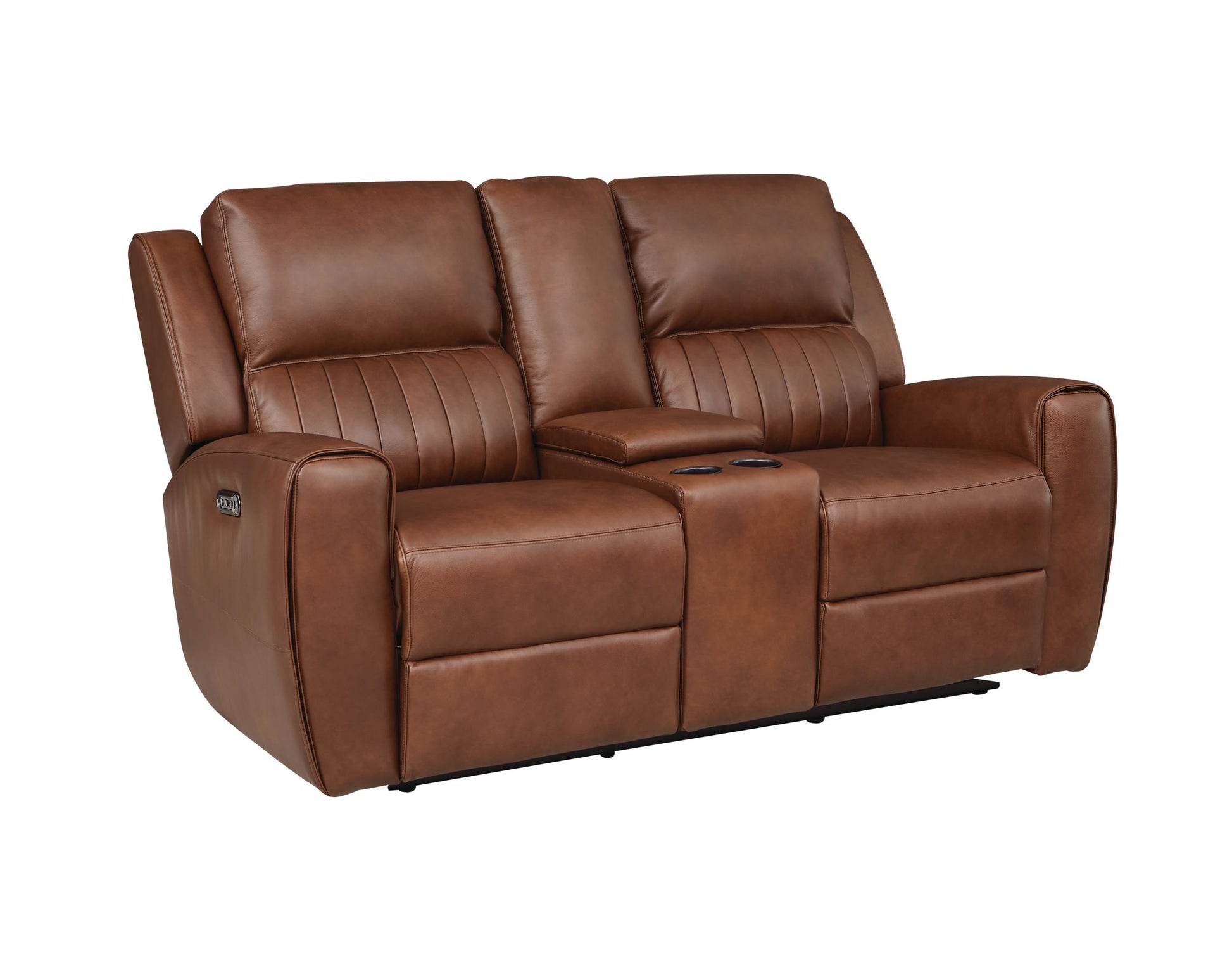 Bassett Club Level Aberdeen Power Motion Consoled Loveseat in Chestnut Leather - Chapin Furniture