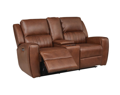 Bassett Club Level Aberdeen Power Motion Consoled Loveseat in Chestnut Leather - Chapin Furniture