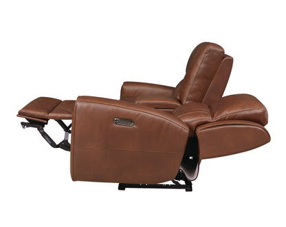 Bassett Club Level Aberdeen Power Motion Consoled Loveseat in Chestnut Leather - Chapin Furniture