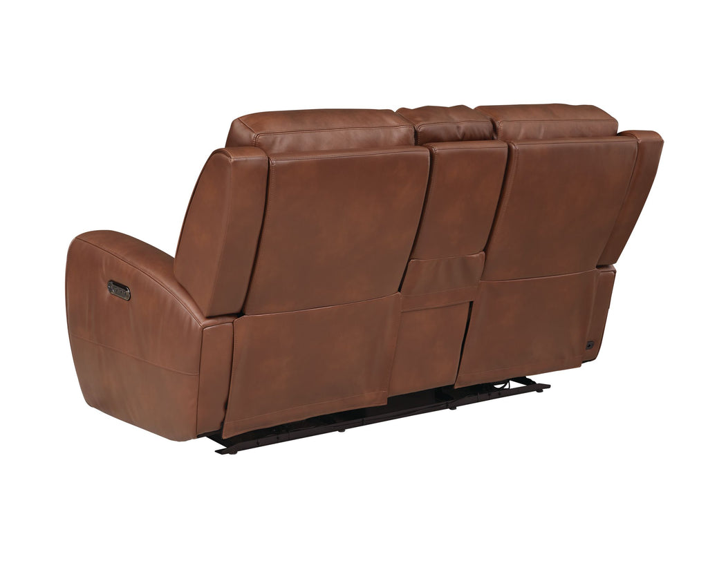 Bassett Club Level Aberdeen Power Motion Consoled Loveseat in Chestnut Leather - Chapin Furniture