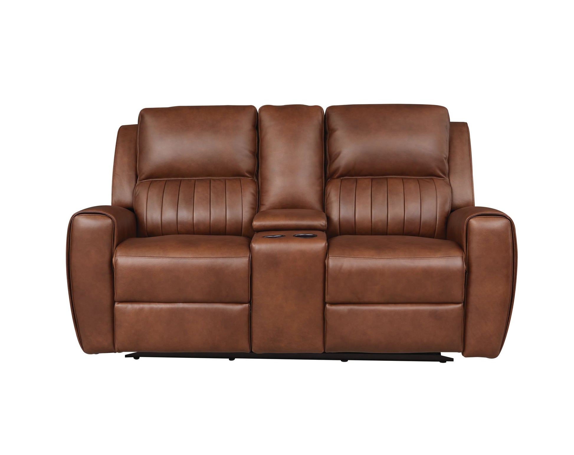 Bassett Club Level Aberdeen Power Motion Consoled Loveseat in Chestnut Leather - Chapin Furniture