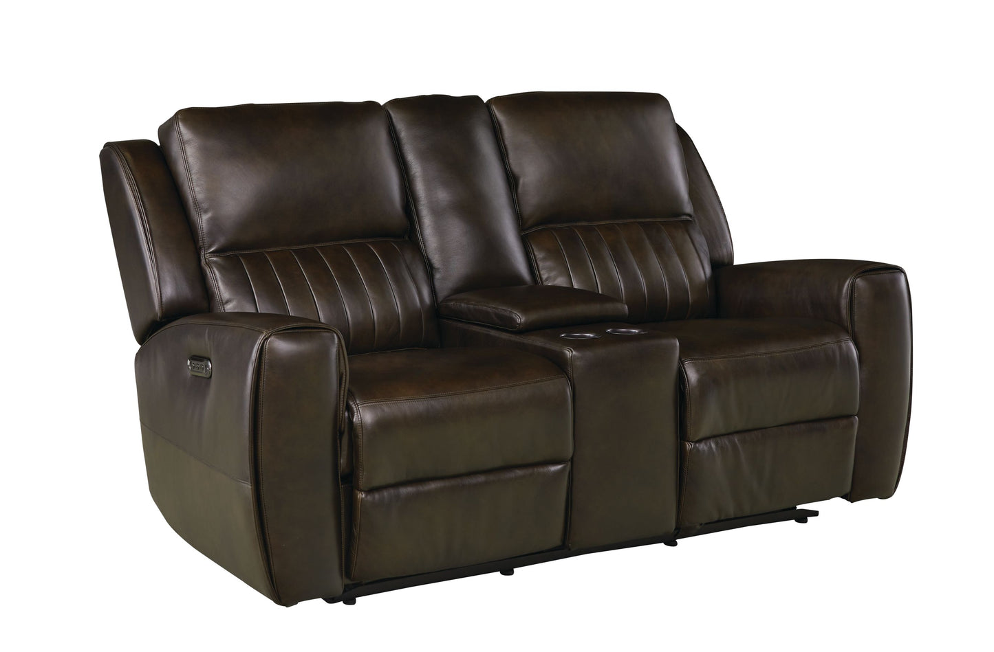 Bassett Club Level Aberdeen Power Motion Consoled Loveseat in Walnut Leather - Chapin Furniture