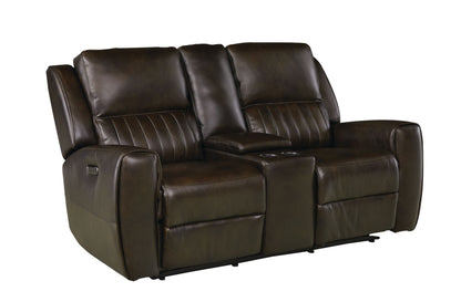 Bassett Club Level Aberdeen Power Motion Consoled Loveseat in Walnut Leather - Chapin Furniture